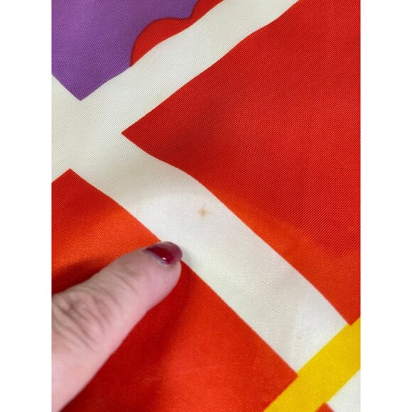 Vintage 70s long skinny scarf, purple, orange, yellow and red, groovy geometric - Picture 8 of 9